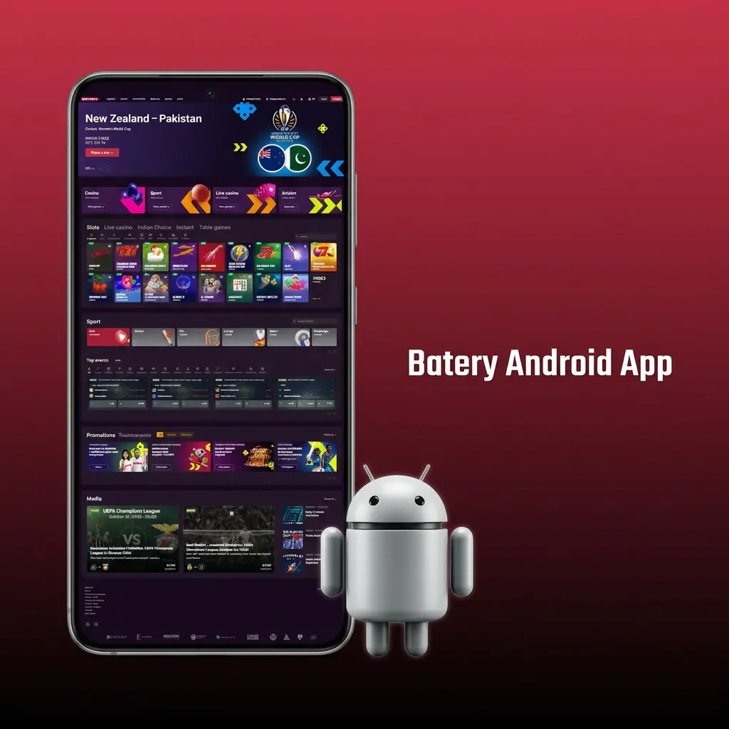 Batery Android app for mobile betting and casino games available free to download in India