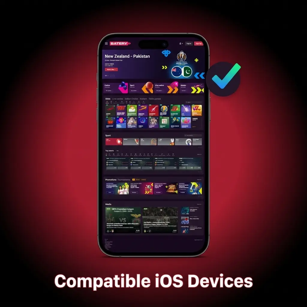 List of compatible iOS devices for Batery app including iPhone X through iPhone 17 series and iPads running iPadOS 13.0 or later
