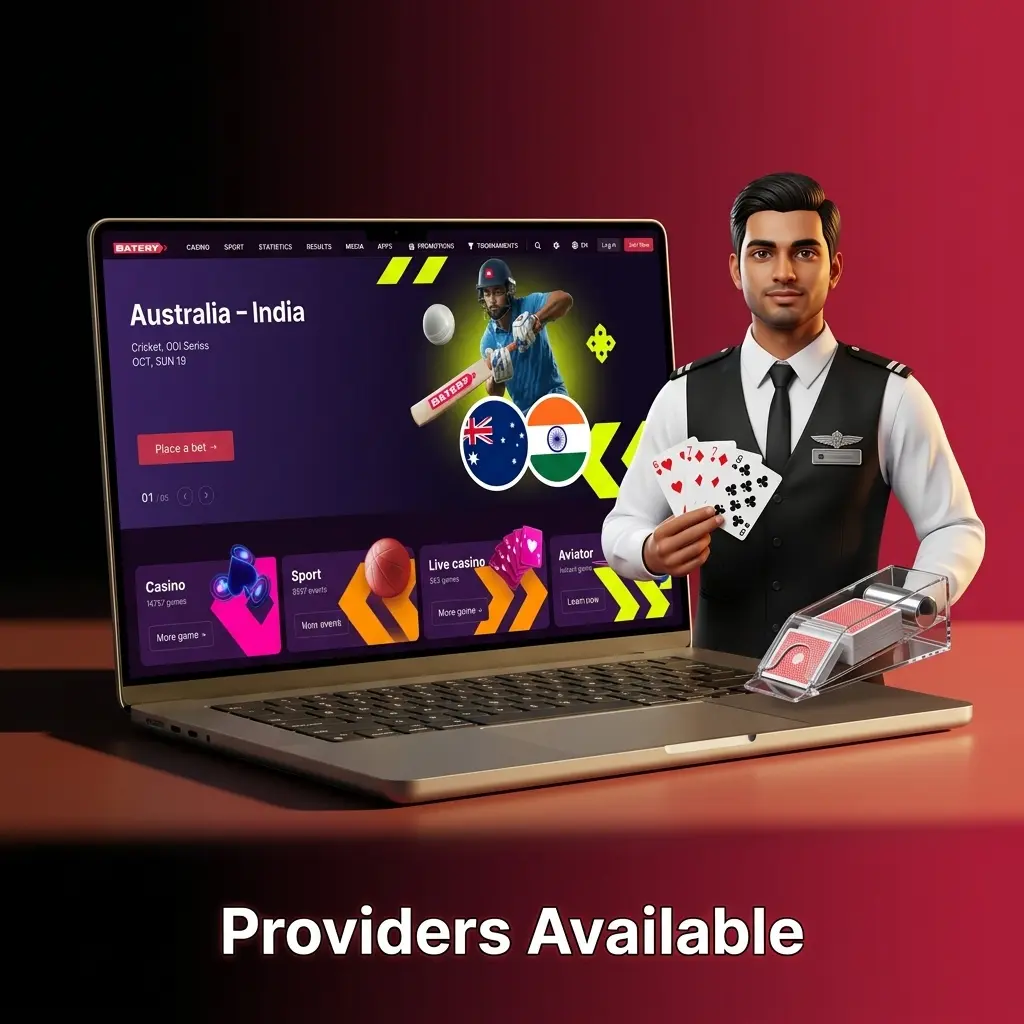 Live casino providers Evolution, Pragmatic Play, and Playtech logos available at Batery with Hindi-speaking dealers