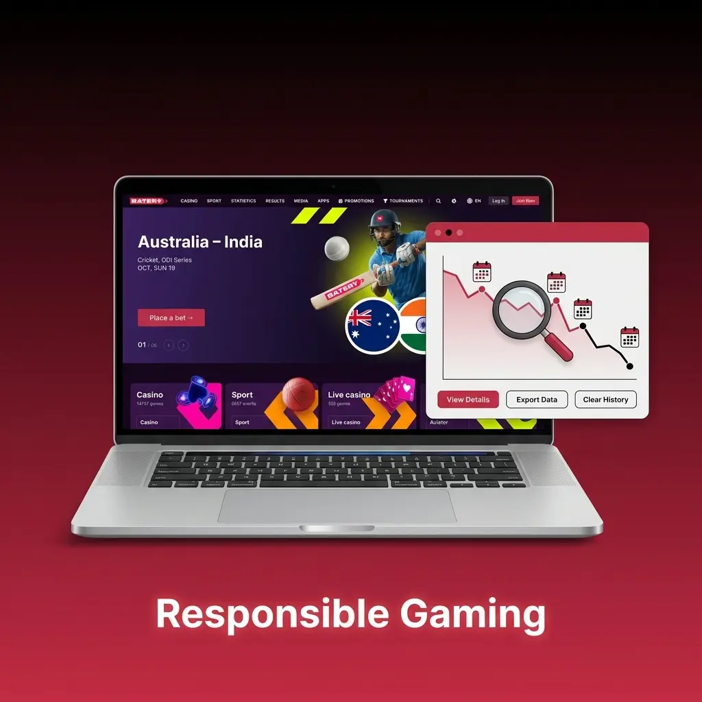 Responsible gaming tools at Batery including deposit limits, session reminders, and self-exclusion options for player control