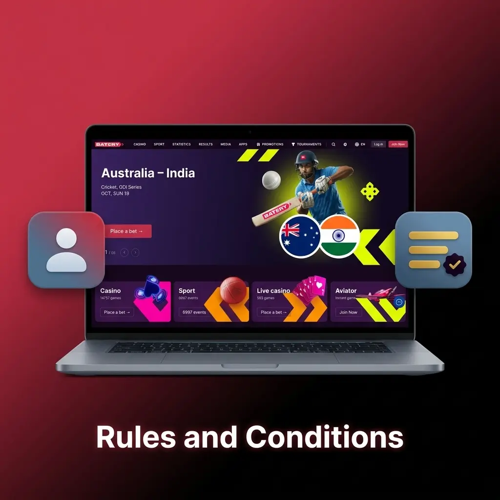 Batery casino rules and conditions covering age requirements, account limits, bonuses, withdrawals, and identity verification