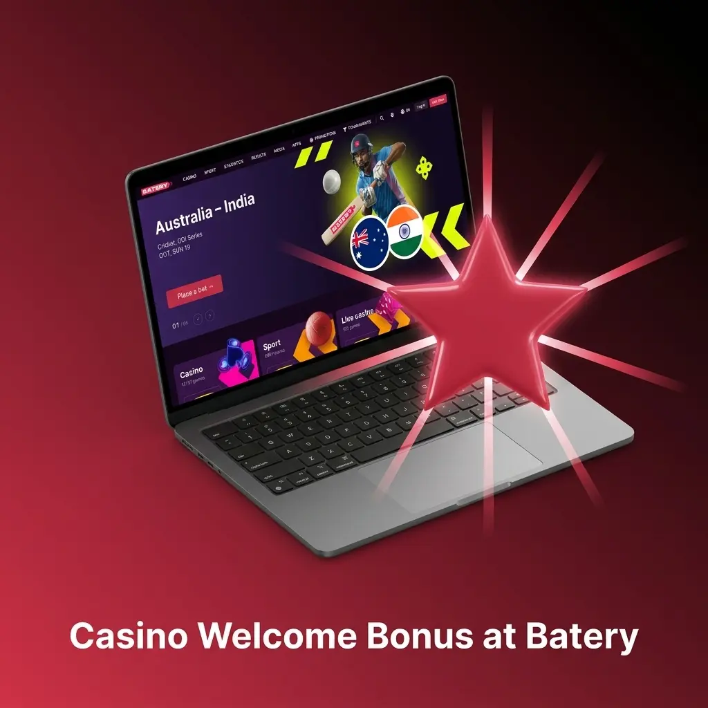 Batery Casino welcome bonus offering 150% match plus 200 free spins for new players in India on first deposit