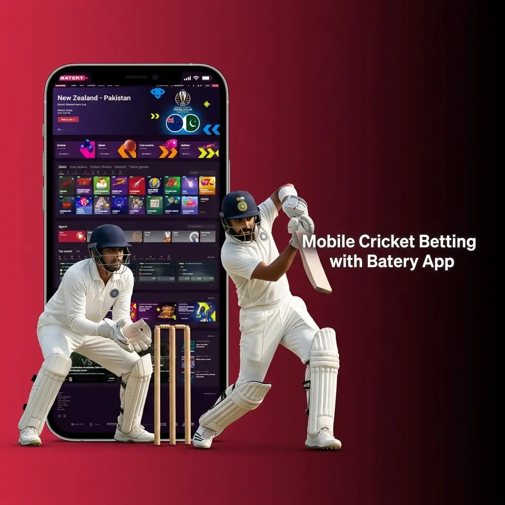 Batery app mobile cricket betting interface shown on Android and iOS devices with live odds and betting options