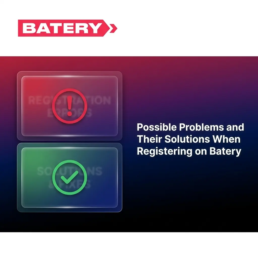 Batery registration problems and solutions table covering SMS errors, email issues, currency selection, and form submission fixes
